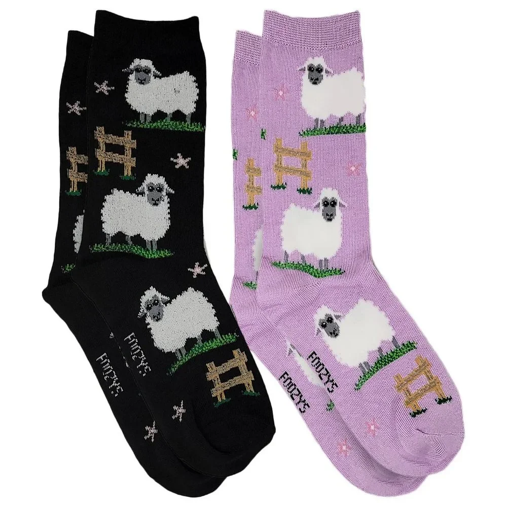 Sheep Furry Livestock Count Sleep Shear Animal 2 Pairs Foozys Women's Socks